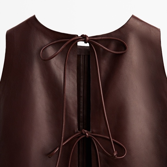 NWT. Massimo Dutti Limited Edition Brown Nappa Leather Top. Size M-L. - Picture 6 of 11